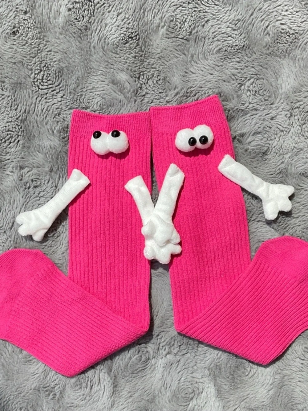 Kids Pink Character Socks with Plush Eyes & magnetic hands that hold each other